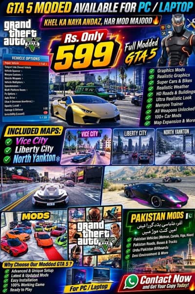 Fully Moded GTA 5 Available For PC/LAPTOP