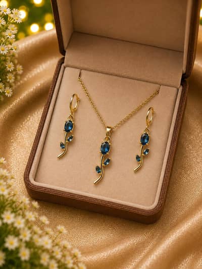 Elegant Blue Stone Necklace & Earrings Set | Artificial Jewellery