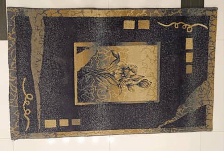 Modern Abstract Floral Area Rug - Blue & Gold Accent Rug