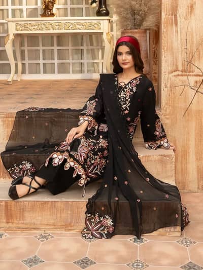 Wasl - u6a embroidered lawn suit -3 pcs set for woman