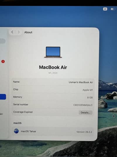 Mackbook Air M1 8gb ram 256gb SSD BH 87% with box