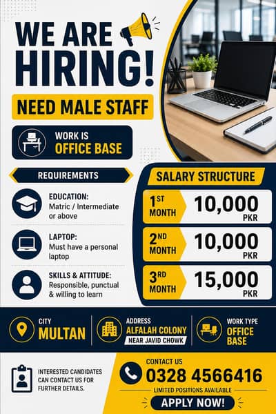 We are hiring male staff for office base work