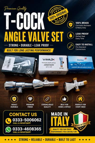 Original Bosini / Vimux / Sicher Brass Angle Valves (leak proof)