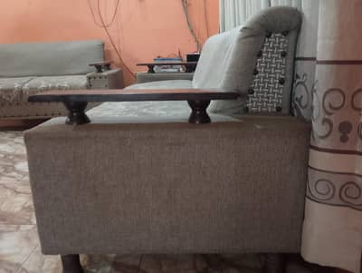 Elegant 7-Seater Fabric & Wooden Armrest Sofa Set
