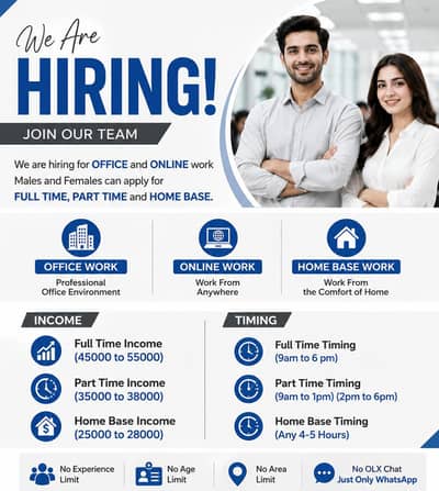 we are hiring staff male and female for online and office work