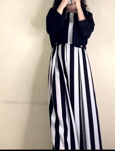 White & Black Long Frock with Black Mini Jacket