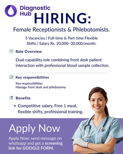 URGENT HIRE (5 PEOPLE) FEMALE receptionist + Phelabotomist