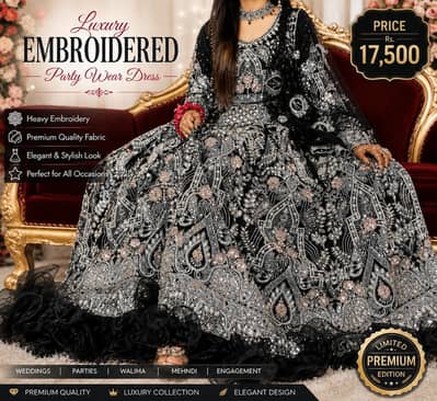 Luxury Black Heavy Embroidered Dress | Party Wear Bridal Formal