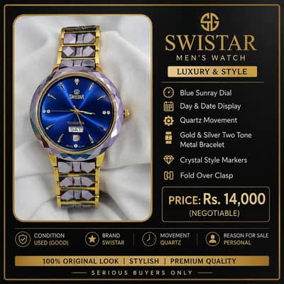 SWISTAR Men’s Luxury Watch | Blue Dial | Gold & Silver Two-Tone
