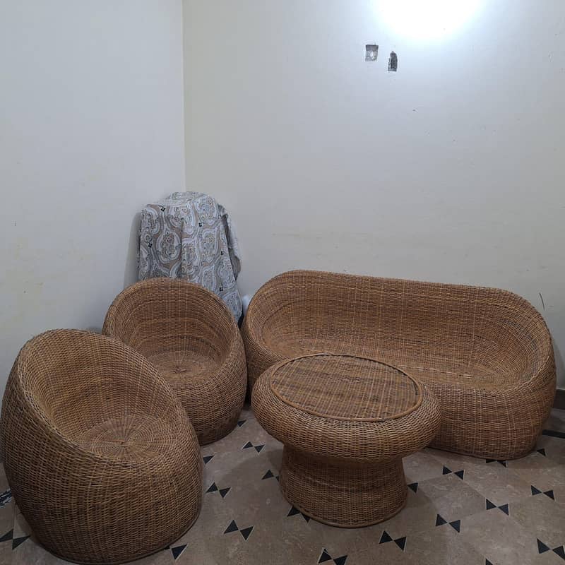 Cane sofa set with round table 2