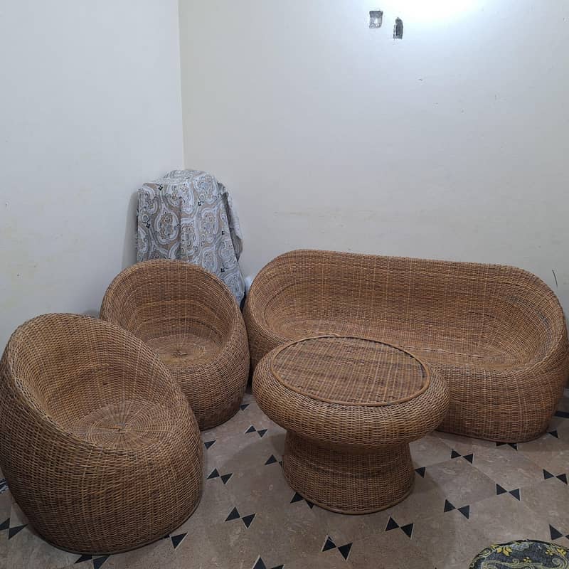 Cane sofa set with round table 3