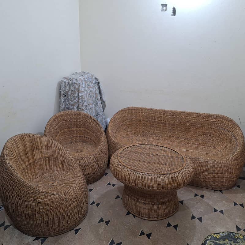 Cane sofa set with round table 4