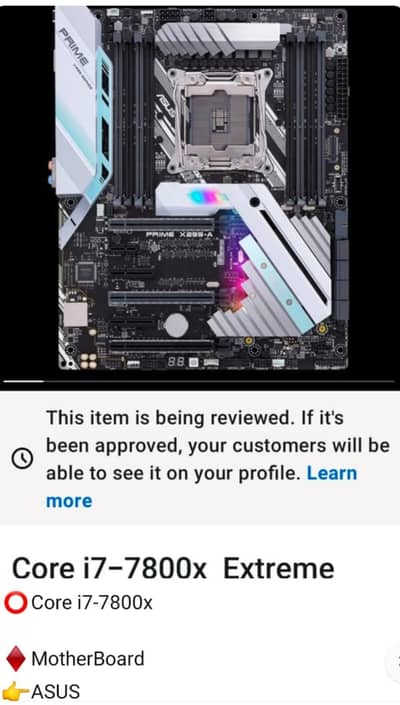 Asus x299-A Motherboard with core i7-7800x Processor