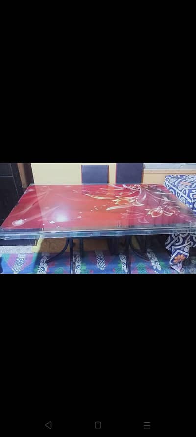 Red floral Glass top Centre with table with stand -Good condition