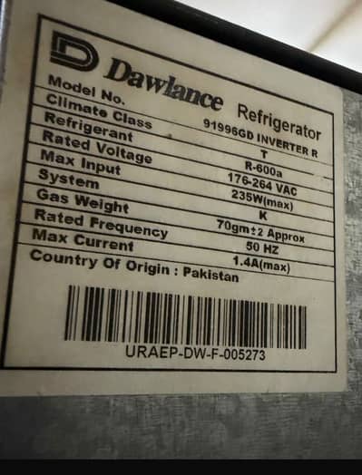 Dawlance refrigerator full inverter