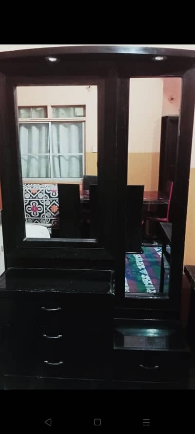 Black Wooden Dressing Table with Double Mirror and 4 Drawers