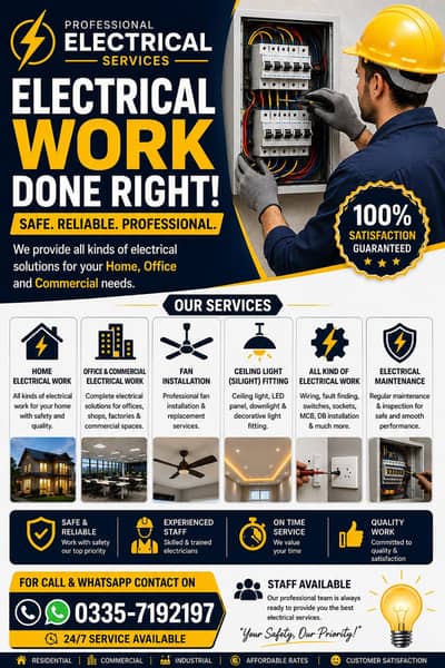 Har type k electrical work k liye professional team available hai