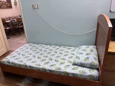 Wooden Bed Set with Side Table