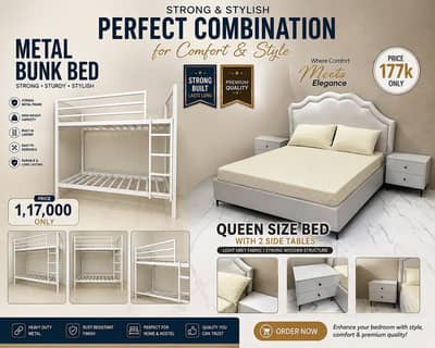 Premium Metal Bunk Bed & Queen Size Bedroom Set – Strong, Stylish