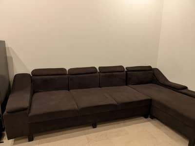 Brown L shaped 5 seater sofa