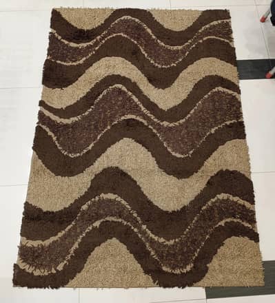 Modern Wavy Shag Rug - Brown & Tan High-Pile Accent Carpet