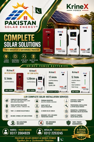 KrineX Lithium LiFePO4 Batteries |5.1KWh, 1.28KWh & 17.4KWh