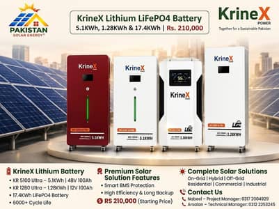 KrineX Lithium LiFePO4 Batteries |5.1KWh, 1.28KWh & 17.4KWh