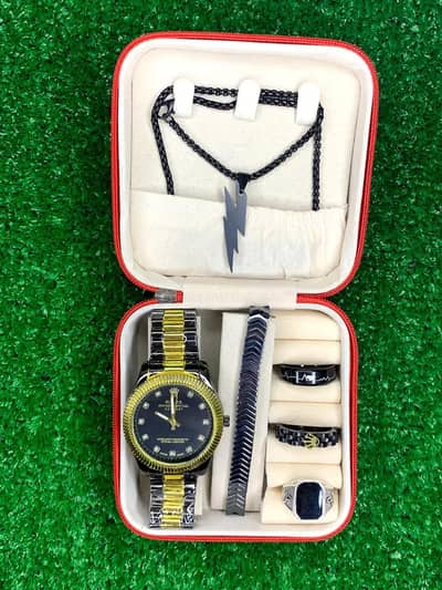 Pack of Watch set for men's stainless steel analog Quartz watch