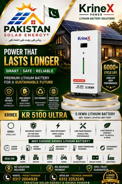 KrineX Lithium LiFePO4 Batteries |5.1KWh, 1.28KWh & 17.4KWh