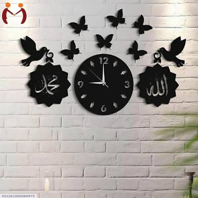 3D islamic wooden wall clock black modern design