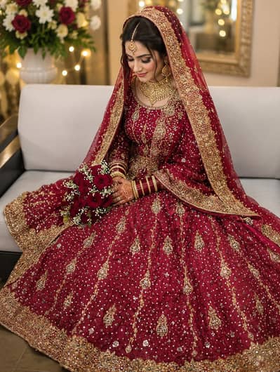 Deep Red Bridal lehnga