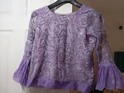 light lilac net shirt with silk long skirt