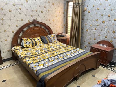 Wooden Bed with two side tables
