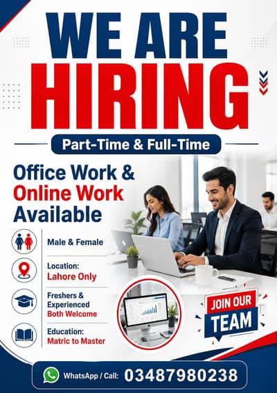 OFFICE WORK AND PART TIME WORK AVAILABLE FOR MALES AND FEMALES
