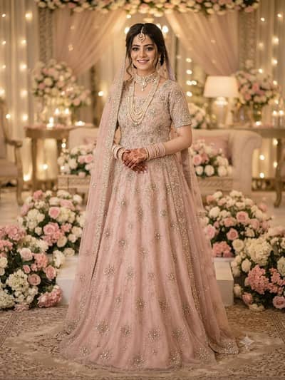 Light pink bridal fish Lehnga