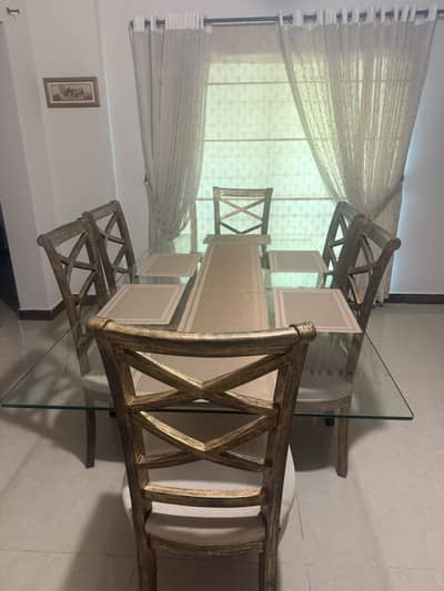 Dining Table, 2 luxury bedroom chairs +round Coffe table , double bed