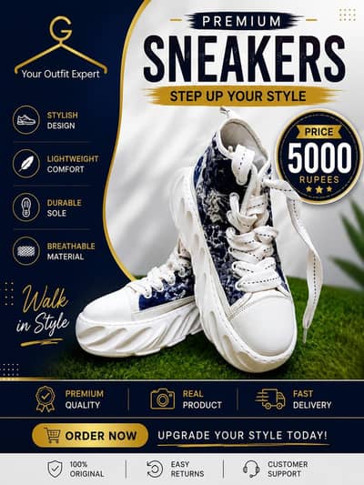 Premium White & Blue Sneakers | Stylish Casual Shoes | Rs. 5,000