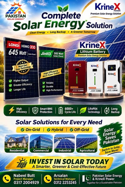 LONGi 645W Jinko 585W Solar Panels KrineX Lithium Battery Solar Solut
