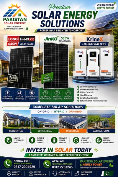 LONGi 645W Jinko 585W Solar Panels KrineX Lithium Battery Solar Soluti