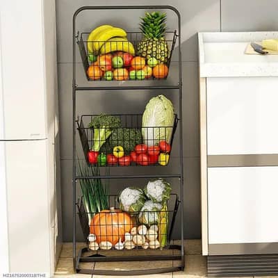 Metal Fruit Basket Stand 3 Tier | Kitchen Storage Rack Pakistan