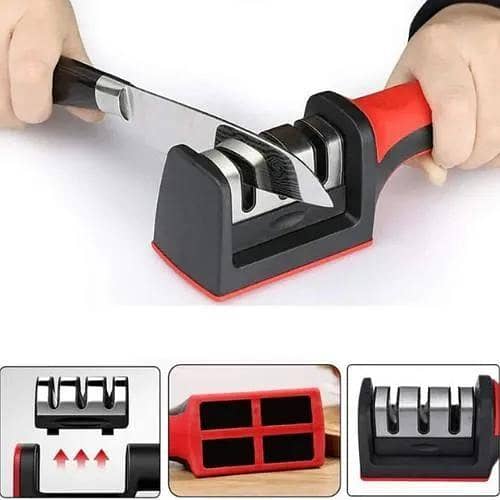 Knife Sharpener 3 In 1 Kitchen Knives Meat Cleaver Handmade Carbon Steel 3 Grade Stainless Non-Slip Base Professional Butcher Sharpening Grinder Whetstone Tungsten Diamond Ceramic Quick Sharpen Three Stage Portable Manual Blades Razor Comfortable Handle K