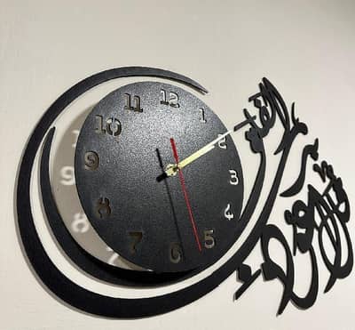 3D Islamic Wooden Wall Clock Black Laser Cut