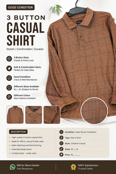 3 Button Casual Shirt – Good Condition | Landa Stock