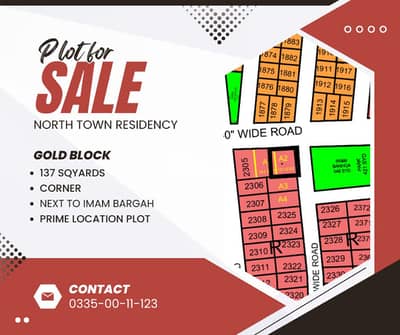 Corner Plot 137 Sqyards for Sale North Town Residency Phase 1 | Gold Block