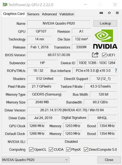 Selling Nvidia Quadro p620