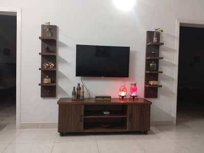 TV Console with two wall mounted shelves