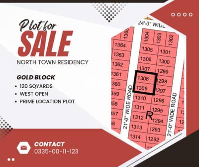 120 Sq. Yards West Open Plot for Sale Gold Block North Town Residency Phase 1