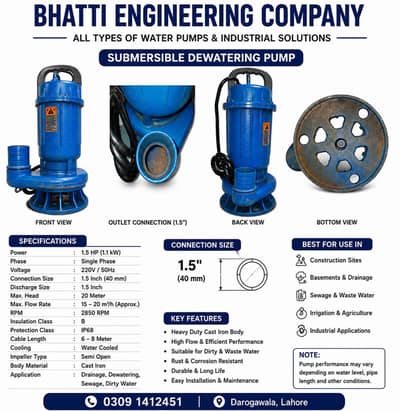 Submersible Water Pump, 1.5 HP Submersible Pump, 1.5 HP Water Pump, S