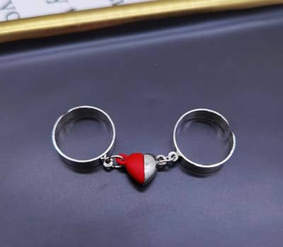 Magnetic Heart Couple Rings Silver Plated Adjustable Set