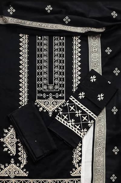 Black Embroidered Pakistani Women's Suit with Dupatta (Unstitched)